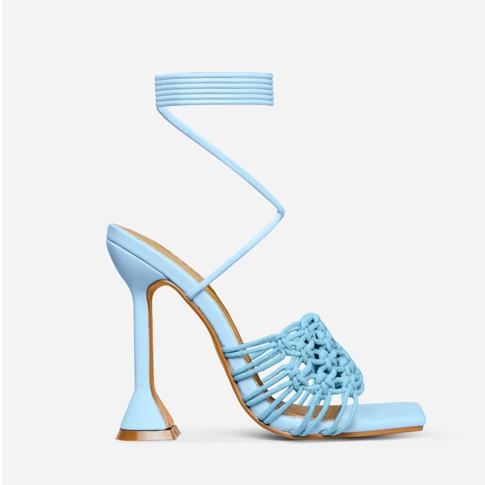 New EGO Light blue knit square toe strappy ankle strap high heel sandals - Picture 2 of 5